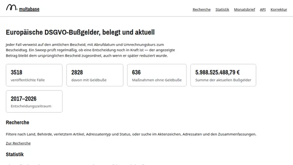 multabase.com: Eine Datenbank der DSGVO-Bußgelder, in der jede Zahl einen Beleg hat