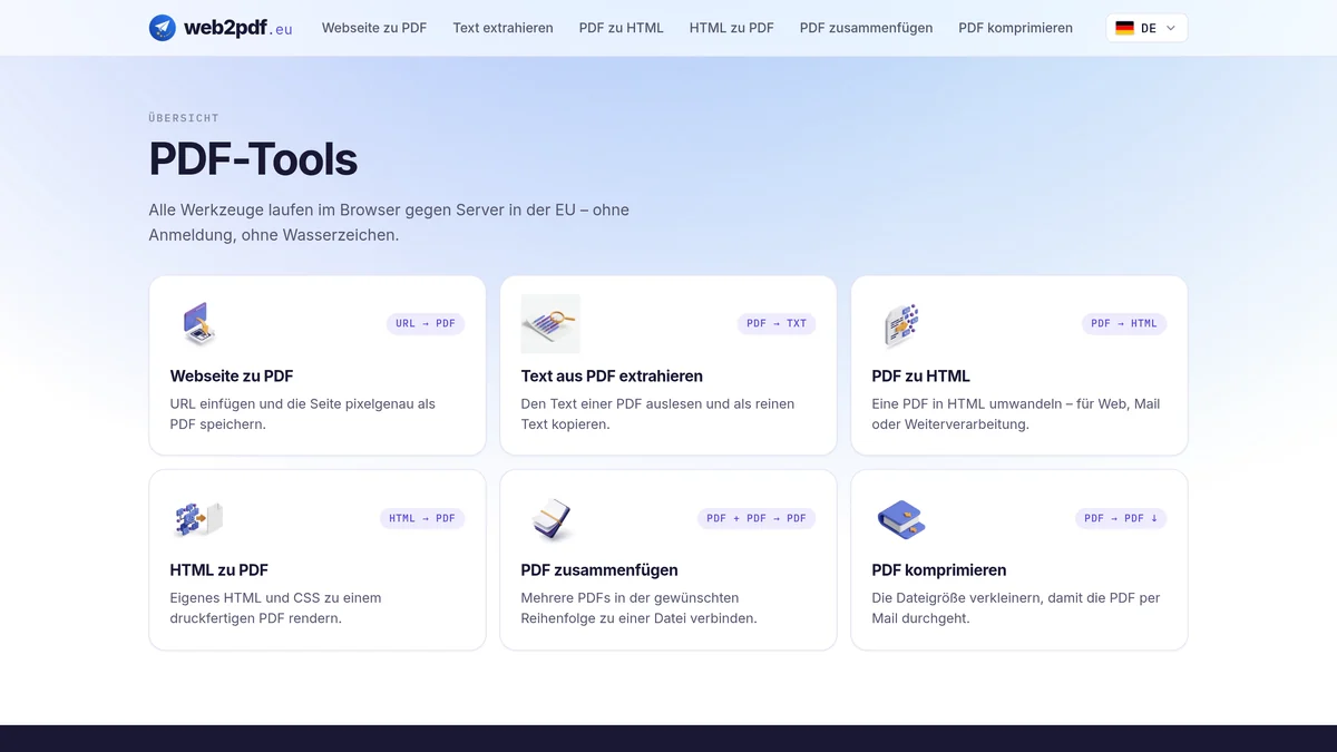 web2pdf.eu: Webseite als PDF speichern – die Entwicklung einer mehrsprachigen PDF-Toolbox - Illustration 1